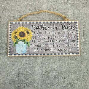 Funny Bathroom Rules Sunflower Plaque Cottagecore Wall Decor Floral Home S43E